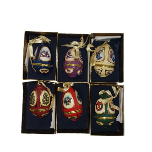 Mr Christmas Musical Trinket Box Egg Shaped Porcelain Ornaments - Picture 1 of 10